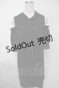 NieR Clothing / ショルダーカットフード付きカットソー  黒ｘ紫 S-25-08-02-030-PU-TO-HR-ZS