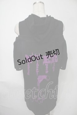 画像2: NieR Clothing / ショルダーカットフード付きカットソー  黒ｘ紫 S-25-08-02-030-PU-TO-HR-ZS
