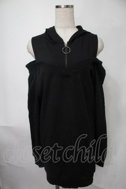 画像1: NieR Clothing / ショルダーカットフード付きカットソー  黒 S-25-08-02-031-PU-TO-HR-ZS