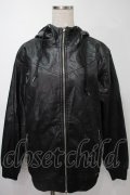 NieR Clothing / フェイクレザー刺 パーカー  黒 S-25-08-02-037-PU-TO-HR-ZS
