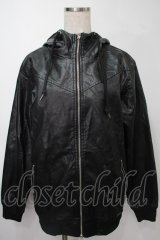 NieR Clothing / フェイクレザー刺 パーカー  黒 S-25-08-02-037-PU-TO-HR-ZS