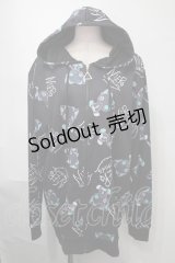NieR Clothing / 転写パーカー  黒ｘブルー S-25-08-02-042-PU-TO-HR-ZS