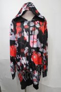 NieR Clothing / 和柄転写パーカー  黒ｘ赤 S-25-08-02-043-PU-TO-HR-ZS