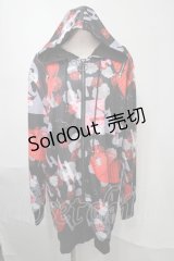 NieR Clothing / 和柄転写パーカー  黒ｘ赤 S-25-08-02-043-PU-TO-HR-ZS
