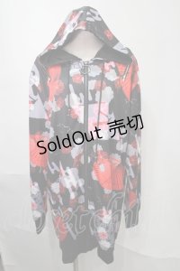 NieR Clothing / 和柄転写パーカー  黒ｘ赤 S-25-08-02-043-PU-TO-HR-ZS