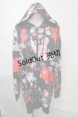 画像1: NieR Clothing / 和柄転写パーカー  黒ｘ赤 S-25-08-02-043-PU-TO-HR-ZS