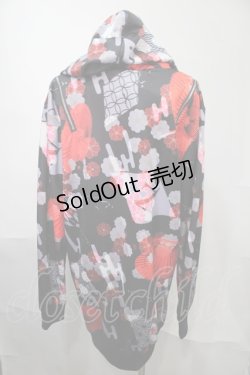 画像2: NieR Clothing / 和柄転写パーカー  黒ｘ赤 S-25-08-02-043-PU-TO-HR-ZS