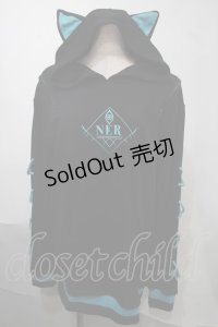 NieR Clothing / 袖レースアップシエルプルオーバー  黒ｘブルー S-25-08-02-045-PU-TO-HR-ZS