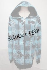 NieR Clothing / 転写パーカー  黒ｘブルー S-25-08-02-047-PU-TO-HR-ZS