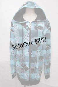 NieR Clothing / 転写パーカー  黒ｘブルー S-25-08-02-047-PU-TO-HR-ZS