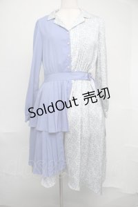 axes femme POETIQUE / フラワーバイカラーアシメワンピース  サックス S-25-08-04-045-AX-OP-HR-ZS