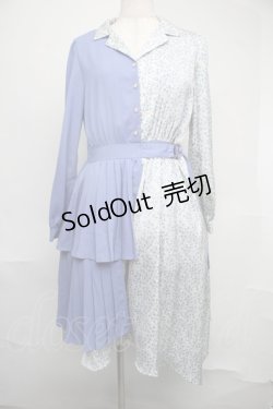 画像1: axes femme POETIQUE / フラワーバイカラーアシメワンピース  サックス S-25-08-04-045-AX-OP-HR-ZS