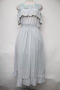 axes femme POETIQUE / シアーチェック肩あきワンピース  サックス S-25-08-04-052-AX-OP-AS-ZS