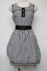 axes femme POETIQUE / ギンガムセーラーワンピース  黒ｘ白 S-25-08-04-054-AX-TO-HR-ZS