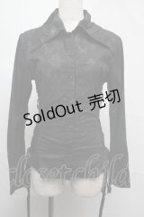 h.naoto Blood / サイドレースアッププリントブラウス  黒 S-25-08-04-028-HN-BL-AS-ZS