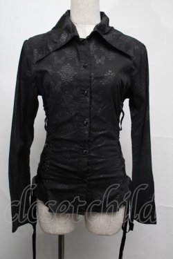 画像1: h.naoto Blood / サイドレースアッププリントブラウス  黒 S-25-08-04-028-HN-BL-AS-ZS