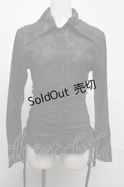 画像1: h.naoto Blood / サイドレースアッププリントブラウス  黒 S-25-08-04-028-HN-BL-AS-ZS