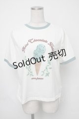 axes femme / チョコミントプリントTシャツ  白ｘグリーン S-25-08-05-001-AX-TO-HR-ZS