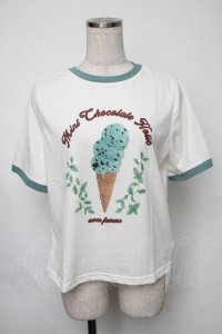 axes femme / チョコミントプリントTシャツ  白ｘグリーン S-25-08-05-001-AX-TO-HR-ZS