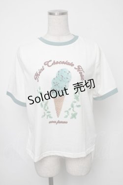 画像1: axes femme / チョコミントプリントTシャツ  白ｘグリーン S-25-08-05-001-AX-TO-HR-ZS