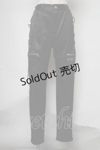 NieR Clothing / サイド編み上げサテンパンツ  黒 S-25-08-05-062-PU-PA-HR-ZS