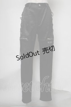 画像1: NieR Clothing / サイド編み上げサテンパンツ  黒 S-25-08-05-062-PU-PA-HR-ZS