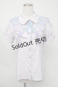 Blue rouge / 海デザイン半袖ブラウス  ラベンダー S-25-08-05-007-CA-BL-HR-ZT0921F