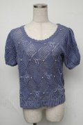 axes femme / リボンｘパールサマーニット  ブルー S-25-08-05-009-AX-TO-HR-ZS