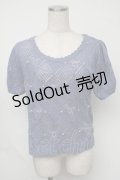 axes femme / リボンｘパールサマーニット  ブルー S-25-08-05-009-AX-TO-HR-ZS