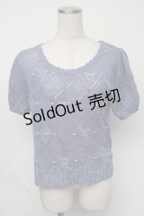 axes femme / リボンｘパールサマーニット  ブルー S-25-08-05-009-AX-TO-HR-ZS