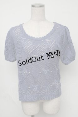 画像1: axes femme / リボンｘパールサマーニット  ブルー S-25-08-05-009-AX-TO-HR-ZS