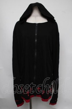 画像1: NieR Clothing / 裾クロスプリントパーカー  黒ｘ赤 S-25-08-05-013-PU-TO-HR-ZS