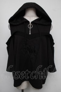 KRY CLOTHING / 肩あき半袖パーカー  黒 S-25-08-05-016-EL-TO-AS-ZS