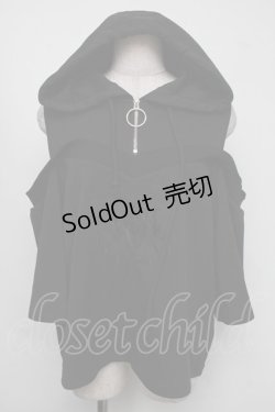 画像1: KRY CLOTHING / 肩あき半袖パーカー  黒 S-25-08-05-016-EL-TO-AS-ZS