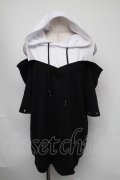 NieR Clothing / ショルダーカットフード付きカットソー  黒ｘ白 S-25-08-05-018-PU-TO-HR-ZS