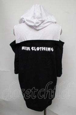 画像2: NieR Clothing / ショルダーカットフード付きカットソー  黒ｘ白 S-25-08-05-018-PU-TO-HR-ZS