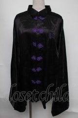 PSYCHO NATION / 振袖チャイナシャツ  黒ｘ紫 S-25-08-05-020-PU-BL-AS-ZS
