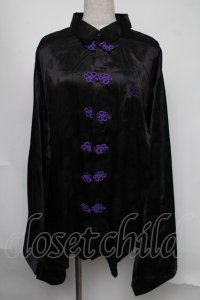 PSYCHO NATION / 振袖チャイナシャツ  黒ｘ紫 S-25-08-05-020-PU-BL-AS-ZS