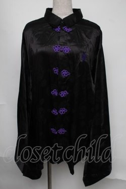 画像1: PSYCHO NATION / 振袖チャイナシャツ  黒ｘ紫 S-25-08-05-020-PU-BL-AS-ZS