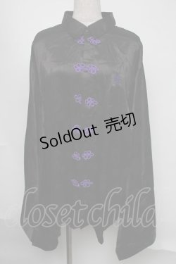 画像1: PSYCHO NATION / 振袖チャイナシャツ  黒ｘ紫 S-25-08-05-020-PU-BL-AS-ZS