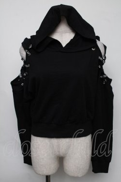 画像1: NieR Clothing / レースアップショートプルオーバー  黒 S-25-08-05-023-PU-TO-HR-ZS