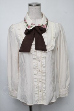 画像1: axes femme / お花刺繍フリルブラウス  キナリ S-25-08-05-004-AX-BL-HR-ZS