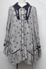 axes femme / フリルヘムシャツチュニック  紺ｘベージュ S-25-08-05-035-AX-OP-HR-ZS