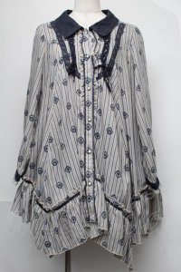 axes femme / フリルヘムシャツチュニック  紺ｘベージュ S-25-08-05-035-AX-OP-HR-ZS
