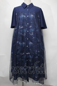 axes femme / 夏の星空チュールシャツワンピース  紺 S-25-08-05-036-AX-OP-HR-ZS