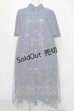画像1: axes femme / 夏の星空チュールシャツワンピース  紺 S-25-08-05-036-AX-OP-HR-ZS