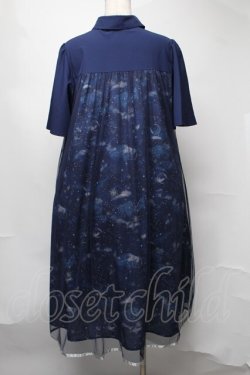 画像2: axes femme / 夏の星空チュールシャツワンピース  紺 S-25-08-05-036-AX-OP-HR-ZS