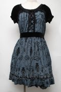axes femme / ベロア切替フロッキーワンピース  黒ｘグリーン S-25-08-05-042-AX-OP-HR-ZS