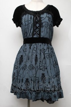 画像1: axes femme / ベロア切替フロッキーワンピース  黒ｘグリーン S-25-08-05-042-AX-OP-HR-ZS
