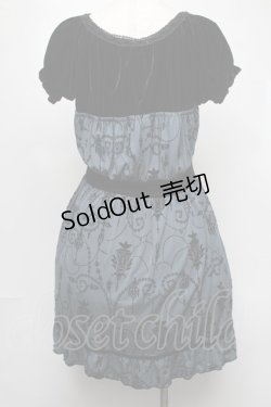 画像2: axes femme / ベロア切替フロッキーワンピース  黒ｘグリーン S-25-08-05-042-AX-OP-HR-ZS